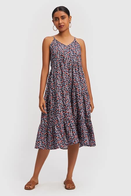 Shop Reistor Purple Poplin Geometric V Neck Multi Mayhem Printed Dress Online at Aza Fashions Shop_Reistor_Purple Poplin Geometric V Neck Multi Mayhem Printed Dress _Online_at_Aza_Fashions