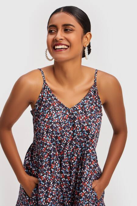 Reistor Purple Poplin Geometric V Neck Multi Mayhem Printed Dress at Aza Fashions Reistor_Purple Poplin Geometric V Neck Multi Mayhem Printed Dress _at_Aza_Fashions