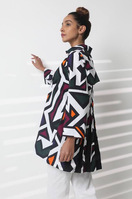 Buy_Studio Moda India_Black Cotton Linear Print Pleated Whisk Shirt_Online_at_Aza_Fashions