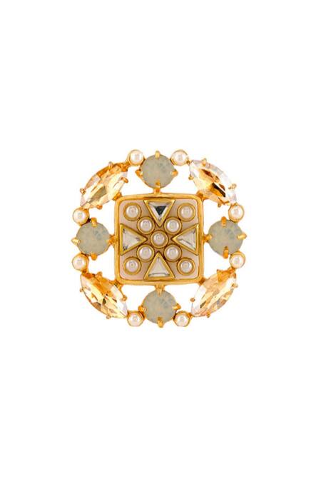 Shop Bblingg Gold Plated Crystals, Pearls Suhaaya Mini Embellished Ring Online at Aza Fashions Shop_Bblingg_Gold Plated Crystals, Pearls Suhaaya Mini Embellished Ring _Online_at_Aza_Fashions