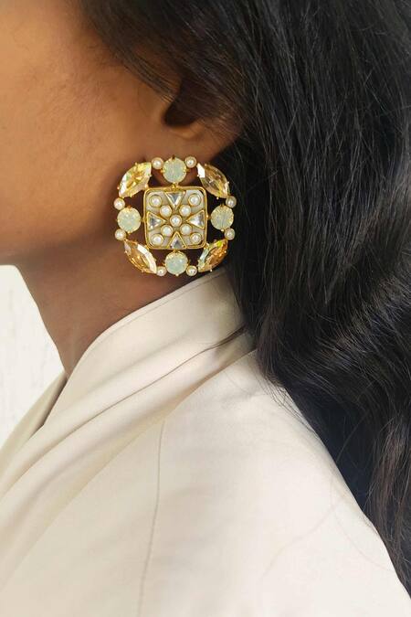 Shop Bblingg Multi Color Crystals, Pearls Suhaaya Mini Embellished Studs Shop_Bblingg_Multi Color Crystals, Pearls Suhaaya Mini Embellished Studs