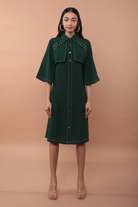 Veera Wear_Green Georgette Collared Paneled Supernova Dress _Online_at_Aza_Fashions