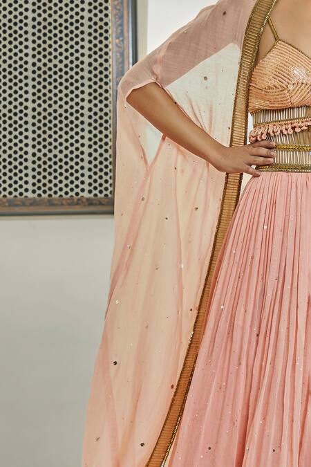 Surily G_Pink Chanderi Embroidery Badla Cape  _Online_at_Aza_Fashions