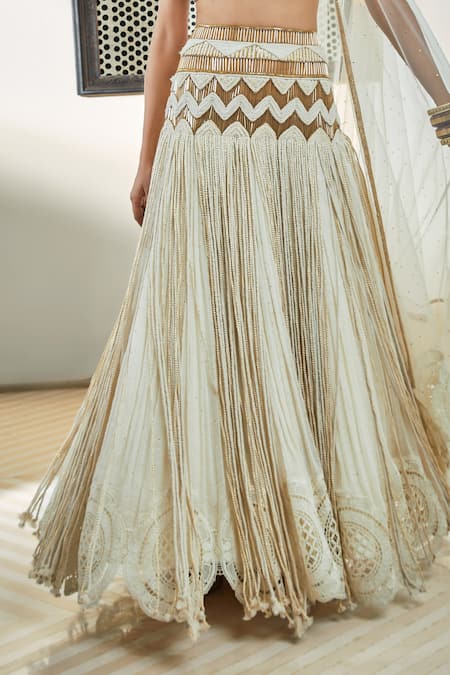 Surily G_Ivory Hand Embroidery Pipe Badla And Rope Skirt  _Online_at_Aza_Fashions