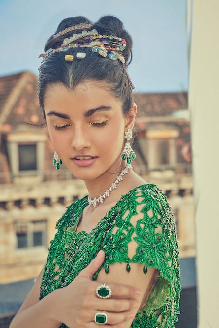 Surily G_Green Organza Embroidered Floral Cutwork Tunic  _Online_at_Aza_Fashions