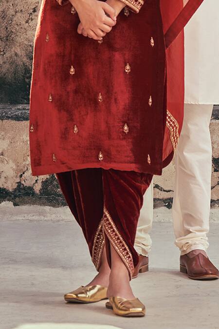 Buy_Taisha_Orange Silk, Velvet Embroidery Pure Dhoti Pant 