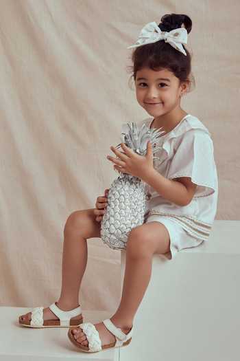 Buy_The Right Cut_White Linen, Cotton Embroidery Miyoko Ruffle Layer Top And Shorts Set_Online_at_Aza_Fashions
