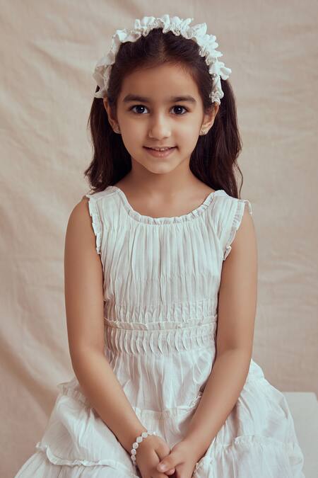 Shop_The Right Cut_White Linen, Cotton Coraline Tiered Dress_Online_at_Aza_Fashions