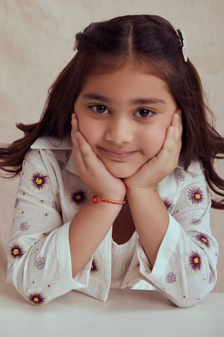 Buy_The Right Cut_White Linen, Cotton Embroidery, Cut Work Maria Crop Jacket And Pant Set _Online_at_Aza_Fashions