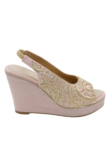Veruschka By Payal Kothari_Pink Zari Tanpura Zardozi Embroidered Wedges _Online_at_Aza_Fashions