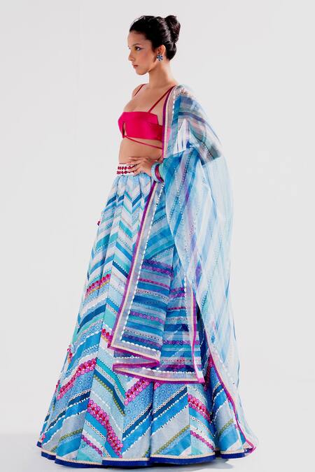 Cedar & Pine Blue Satin, Leather, Organza Beads Square Neck Banjara Embroidered Lehenga Set Online at Aza Fashions Cedar & Pine_Blue Satin, Leather, Organza Beads Square Neck Banjara Embroidered Lehenga Set _Online_at_Aza_Fashions