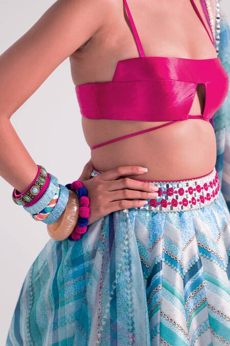 Buy Cedar & Pine Blue Satin, Leather, Organza Beads Square Neck Banjara Embroidered Lehenga Set Online at Aza Fashions Buy_Cedar & Pine_Blue Satin, Leather, Organza Beads Square Neck Banjara Embroidered Lehenga Set _Online_at_Aza_Fashions