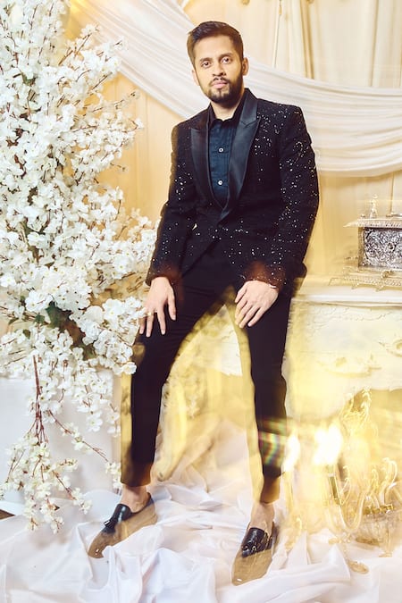 Buy Varun Chakkilam Black Polyblend Suiting Fabric Embroidered Glass Beads Blazer And Pant Set Online at Aza Fashions Buy_Varun Chakkilam_Black Polyblend Suiting Fabric Embroidered Glass Beads Blazer And Pant Set _Online_at_Aza_Fashions