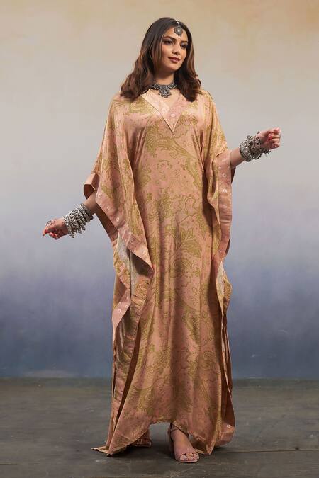 Buy Affroz Pink Viscose, Crepe V-neck Paisley Print Kaftan Online at Aza Fashions Buy_Affroz_Pink Viscose, Crepe V-neck Paisley Print Kaftan _Online_at_Aza_Fashions