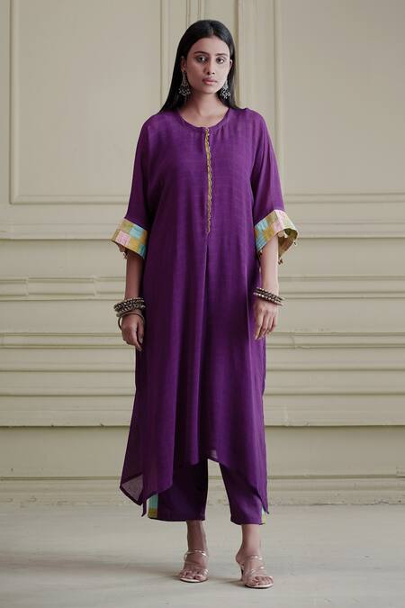 Affroz Purple Georgette Net Coins Round Patchwork Kaftan And Pant Set Online at Aza Fashions Affroz_Purple Georgette Net Coins Round Patchwork Kaftan And Pant Set_Online_at_Aza_Fashions