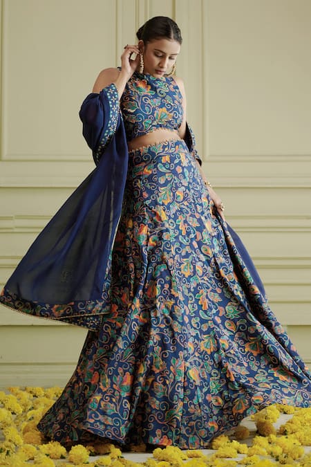 Buy Sky Blue Net Semi Stitched Lehenga Choli with Embroidered Floral Work  Designs Online | trendwati