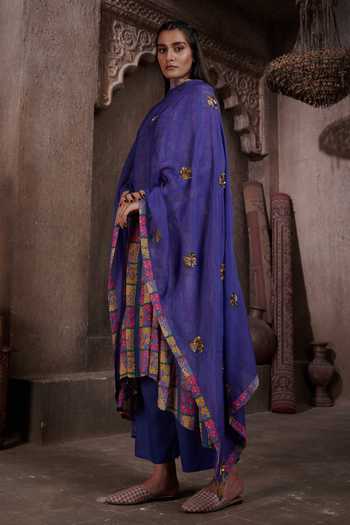 Buy Affroz Blue Viscose, Organza, Crepe Floral Print High-low Anarkali Palazzo Set Online at Aza Fashions Buy_Affroz_Blue Viscose, Organza, Crepe Floral Print High-low Anarkali Palazzo Set _Online_at_Aza_Fashions