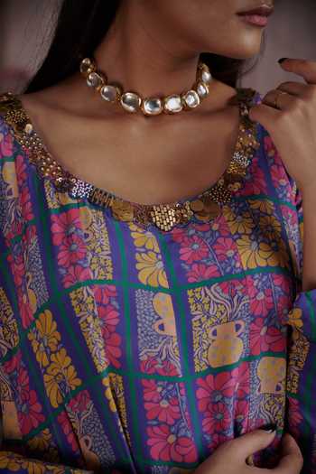 Shop Affroz Blue Viscose, Organza, Crepe Floral Print High-low Anarkali Palazzo Set Online at Aza Fashions Shop_Affroz_Blue Viscose, Organza, Crepe Floral Print High-low Anarkali Palazzo Set _Online_at_Aza_Fashions