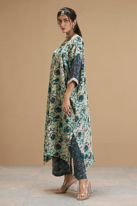 Buy Affroz Beige Viscose Crepe Floral Abstract V Neck Print Kurta And Palazzo Set Online at Aza Fashions Buy_Affroz_Beige Viscose Crepe Floral Abstract V Neck Print Kurta And Palazzo Set _Online_at_Aza_Fashions