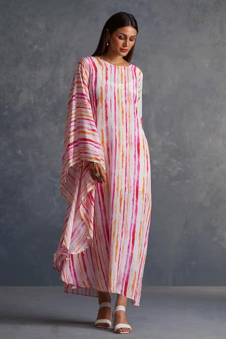 Buy Affroz White Viscose, Crepe Embroidery Round Neck Striped Asymmetrical Dress Online at Aza Fashions Buy_Affroz_White Viscose, Crepe Embroidery Round Neck Striped Asymmetrical Dress _Online_at_Aza_Fashions