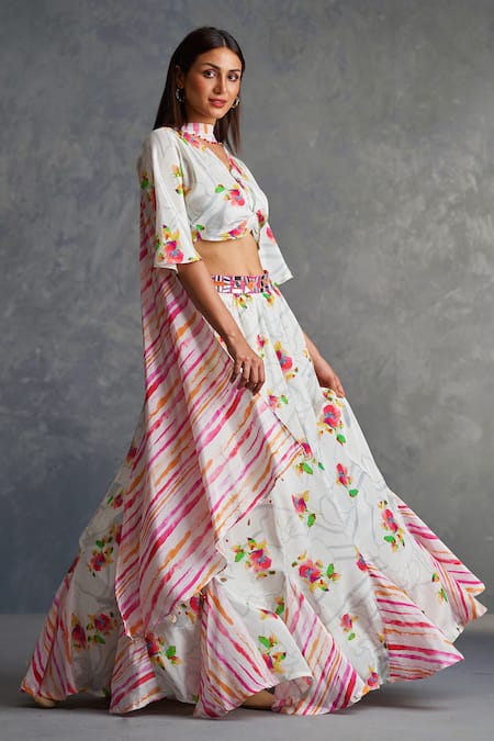 Affroz White Viscose, Crepe Embroidery, Mirrors, Beads, Tassels Printed Lehenga Set Online at Aza Fashions Affroz_White Viscose, Crepe Embroidery, Mirrors, Beads, Tassels Printed Lehenga Set _Online_at_Aza_Fashions