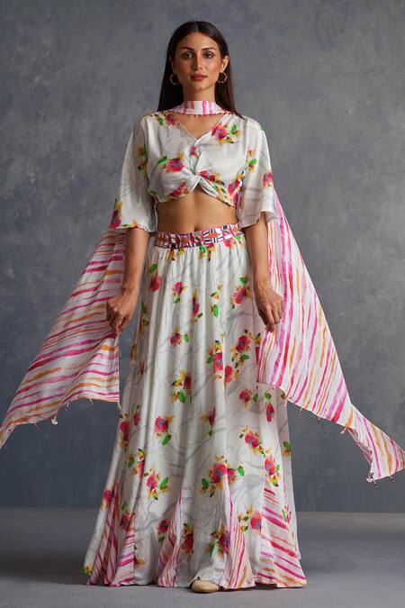 Buy Affroz White Viscose, Crepe Embroidery, Mirrors, Beads, Tassels Printed Lehenga Set Online at Aza Fashions Buy_Affroz_White Viscose, Crepe Embroidery, Mirrors, Beads, Tassels Printed Lehenga Set _Online_at_Aza_Fashions