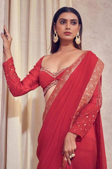 Red Color Organza Silk Lace Border Saree