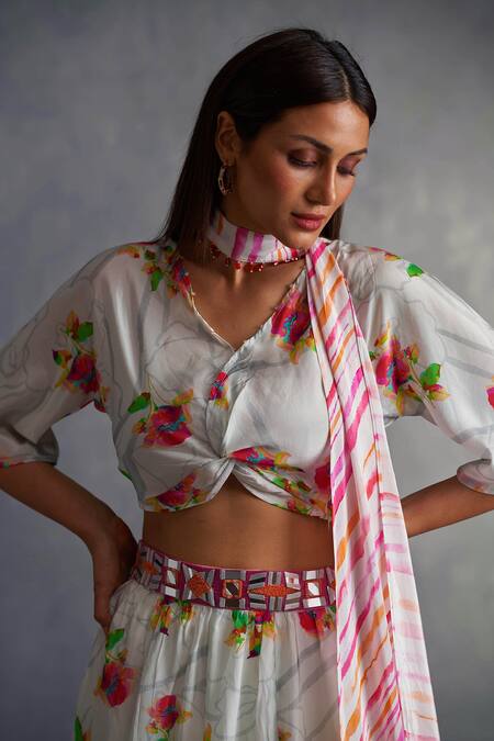 Shop Affroz White Viscose, Crepe Embroidery, Mirrors, Beads, Tassels Printed Lehenga Set Online at Aza Fashions Shop_Affroz_White Viscose, Crepe Embroidery, Mirrors, Beads, Tassels Printed Lehenga Set _Online_at_Aza_Fashions