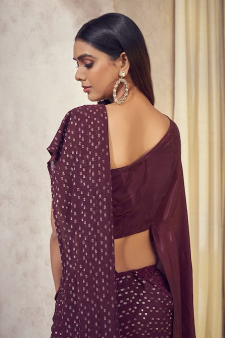 Affroz_Purple Georgette Jacquard Geometric Asymmetric Pattern Saree With Cape Blouse _at_Aza_Fashions