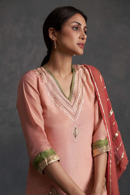 Buy Affroz Pink Tissue Silk Gota Patti V Neck Lace Kurta Sharara Set Online at Aza Fashions Buy_Affroz_Pink Tissue Silk Gota Patti V Neck Lace Kurta Sharara Set _Online_at_Aza_Fashions