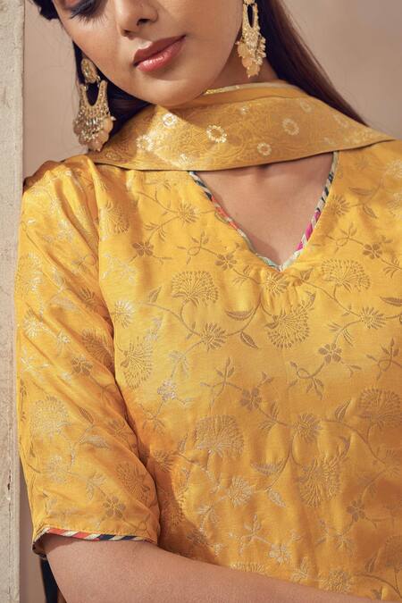 Shop Affroz Green Denim, Organza Gota Patti, Embroidery V-neck Floral Woven Sharara Set Online at Aza Fashions Shop_Affroz_Green Denim, Organza Gota Patti, Embroidery V-neck Floral Woven Sharara Set _Online_at_Aza_Fashions