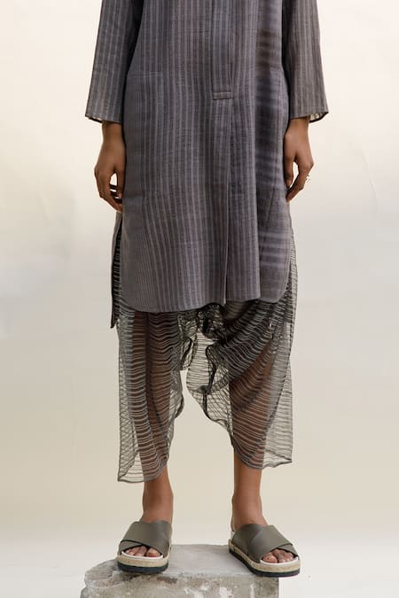 Urvashi Kaur_Grey Handloom Cotton Denote Salwar Pant _Online_at_Aza_Fashions