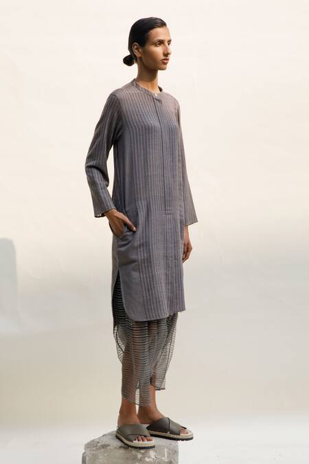 Buy_Urvashi Kaur_Grey Handloom Cotton Denote Salwar Pant _Online_at_Aza_Fashions