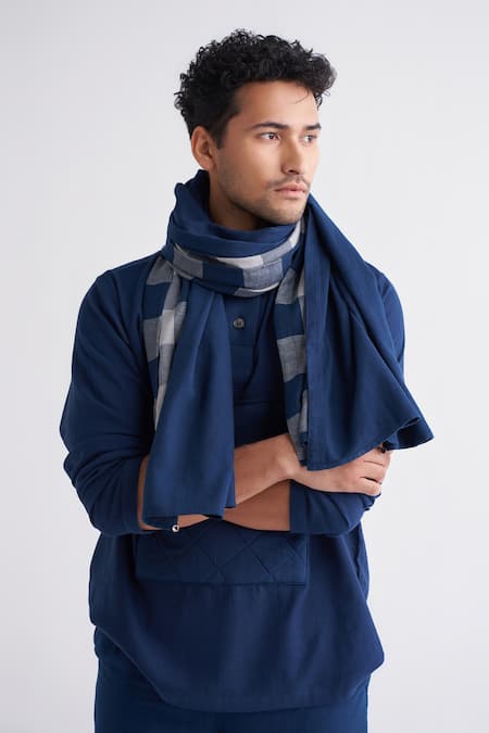 Shop_Three_Blue Melange Quilted Front Pocket Shirt And Pant Set _Online_at_Aza_Fashions