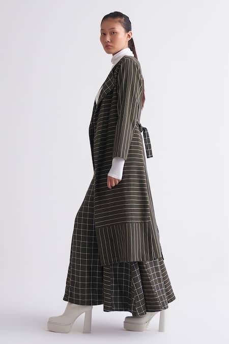 Shop_Three_Green Collared Striped Reversible Overlay _Online_at_Aza_Fashions