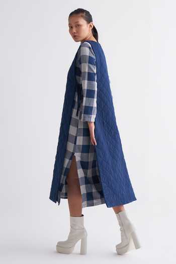 Three Blue Melange Round Apron Overlay And Tunic Set Online at Aza Fashions Three_Blue Melange Round Apron Overlay And Tunic Set_Online_at_Aza_Fashions