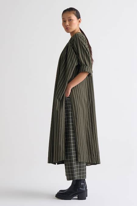 Three_Green Cotton Checkered Broad Pant _Online_at_Aza_Fashions
