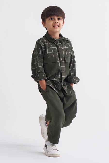 Buy_Three_Green Embroidered Shirt And Pant Set _Online_at_Aza_Fashions