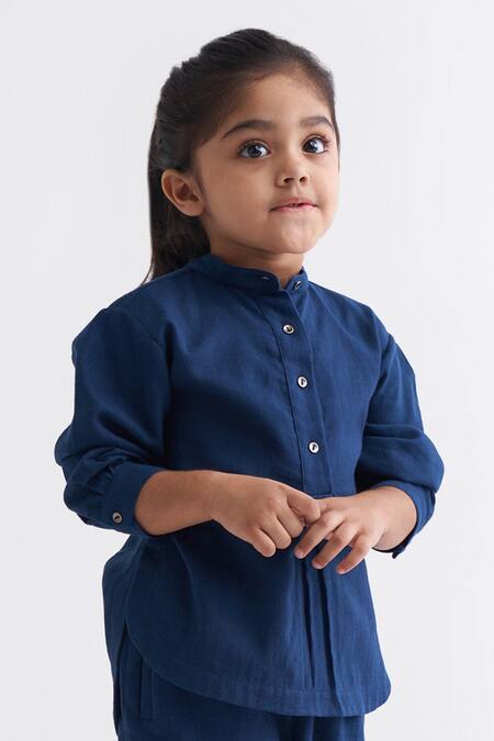 Buy_Three_Blue Cotton Solid Top _Online_at_Aza_Fashions