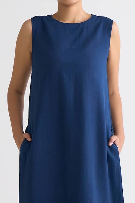 Three_Blue Melange Round Straight Neck Tunic _Online_at_Aza_Fashions