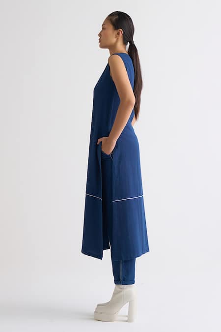 Buy_Three_Blue Melange Round Straight Neck Tunic _Online_at_Aza_Fashions