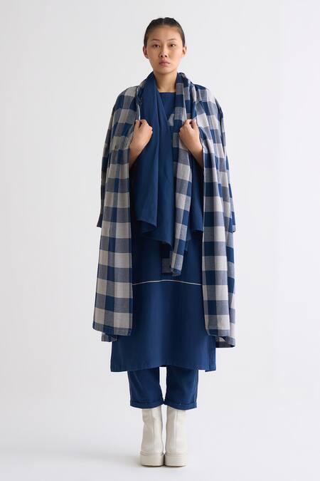 Three_Blue Melange Checkered Lapel Pattern Overlay_Online_at_Aza_Fashions