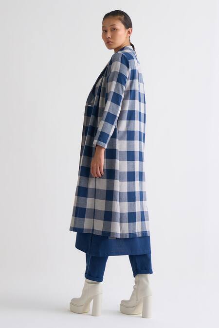 Buy_Three_Blue Melange Checkered Lapel Pattern Overlay_Online_at_Aza_Fashions
