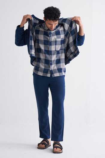 Three_Blue Melange Quilted Bomber Jacket _at_Aza_Fashions