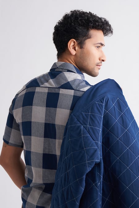 Three_Blue Melange Check Pattern Shirt _Online_at_Aza_Fashions