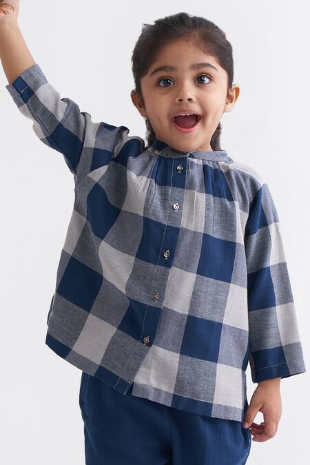 Three_Blue Cotton Checkered Top _Online_at_Aza_Fashions