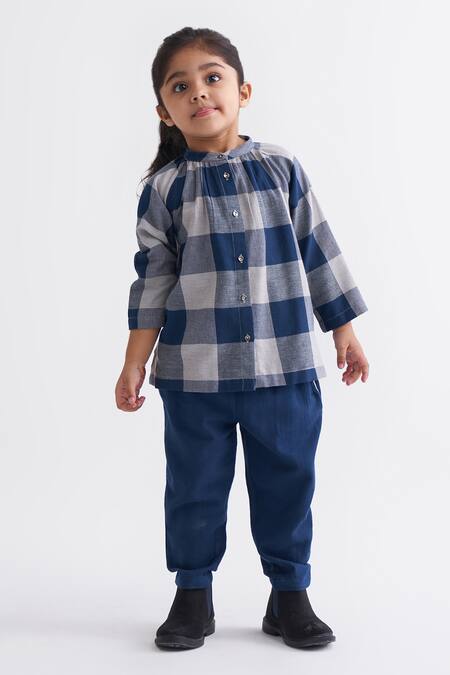 Buy_Three_Blue Cotton Checkered Top _Online_at_Aza_Fashions