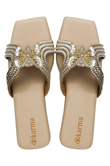 Kkarma Accessories_Silver Embroidery Titlie Platform Wedges _Online_at_Aza_Fashions