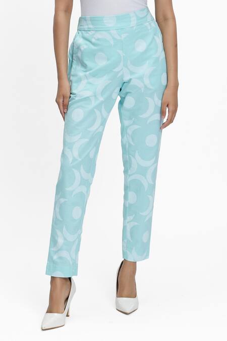Buy_Terra Luna_Sky Blue 100% Organic Handloom Oxford Cotton Moon Chilled Out Bloom Pant_Online_at_Aza_Fashions