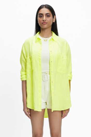 Buy_Terra Luna_Yellow Linen Plain Collared Neck Aurora Boyfriend Shirt _Online_at_Aza_Fashions